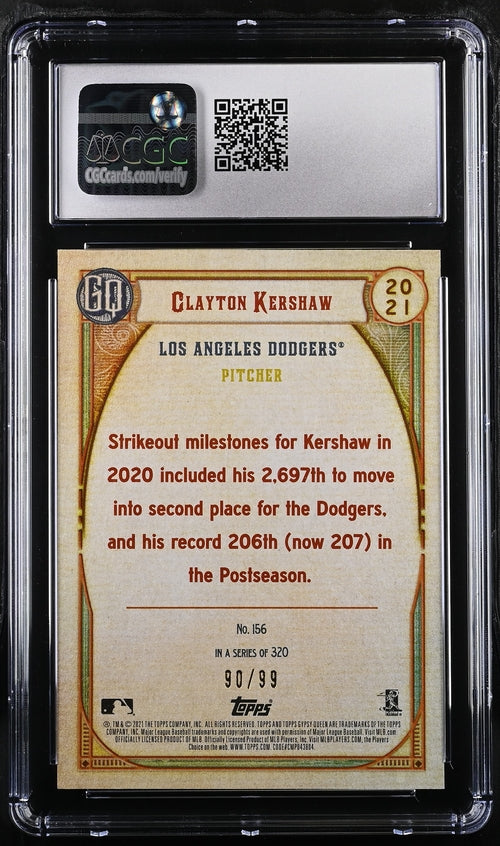 2021 Topps Gypsy Queen Chrome Blue Refractor #156 Clayton Kershaw #90/99 CGC 9