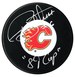 Ric Nattress Autographed Calgary Flames 1989 Stanley Cup Inscribed Puck (COJO Sports)
