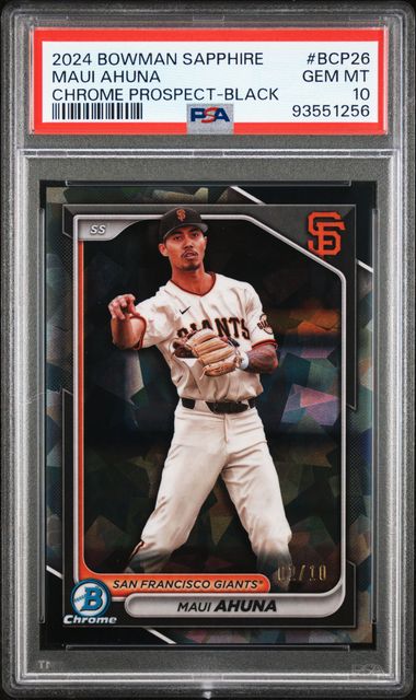 2024 Bowman Sapphire Chrome Prospects Black Refractor #BCP26 Maui Ahuna #02/10 PSA 10