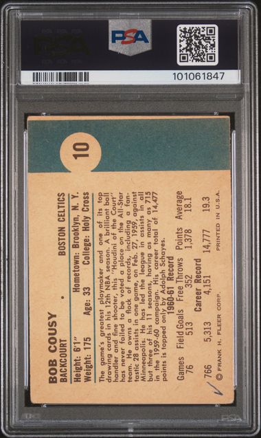 1961-62 Fleer #10 Bob Cousy PSA 2(MK) | Eastridge Sports Cards