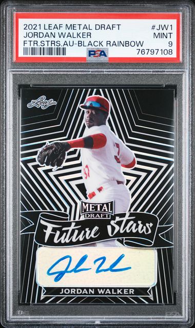 2021 Leaf Metal Future Stars Black Rainbow Autograph #JW1 Jordan Walker #14/15 PSA 9