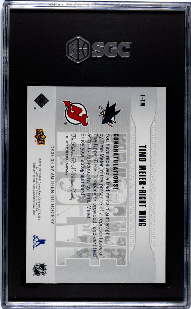 2023-24 SP Authentic Evolve Autograph #E-TM Timo Meier SGC 9.5 (Auto 10)