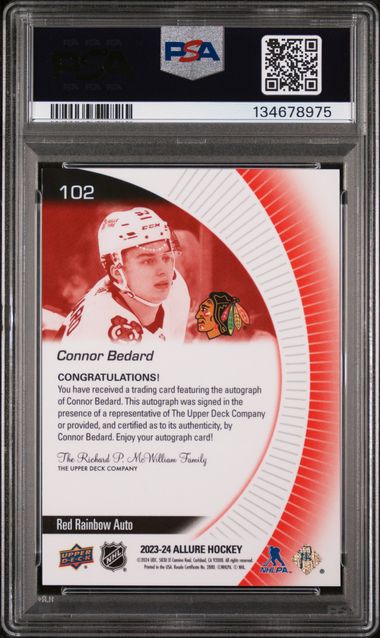 2023-24 Upper Deck Allure Red Rainbow Autograph #102 Connor Bedard PSA 8 (Rookie)