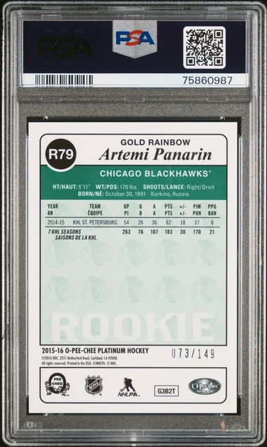 2015-16 O-Pee-Chee Platinum Retro Rainbow Gold #R79 Artemi Panarin #073/149 PSA 9 (Rookie)