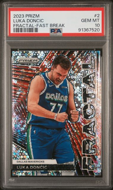 2023-24 Panini Prizm Fractal Fast Break Prizm #2 Luka Doncic PSA 10