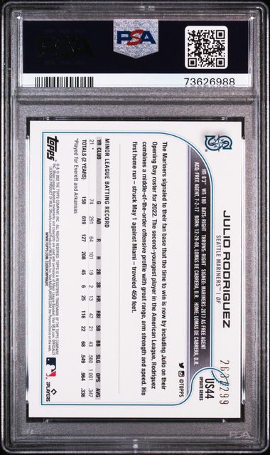 2022 Topps Update Orange Foil #US44 Julio Rodriguez #263/299 PSA 10 (Rookie)