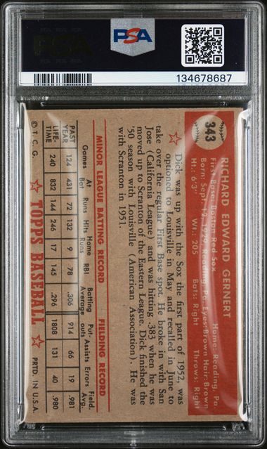 1952 Topps #343 Dick Gernert PSA 4