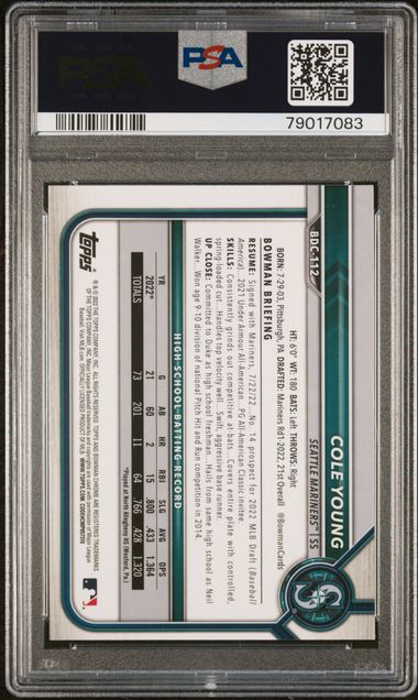 2022 Bowman Chrome Draft #BDC112 Cole Young PSA 9
