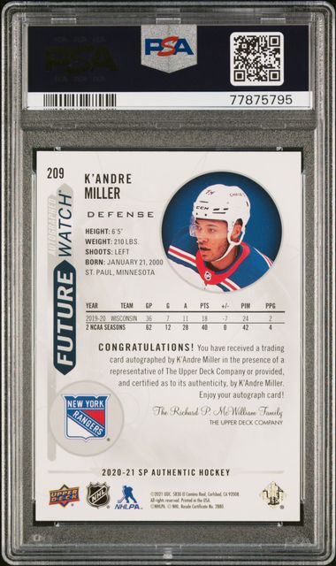 2020-21 SP Authentic #209 K'Andre Miller #140/999 PSA 9 (Rookie)