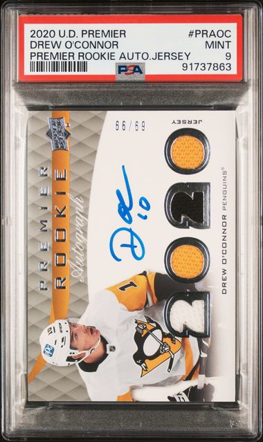 2020-21 Upper Deck Premier Premier Rookie Auto Jersey #PRAOC Drew O'Connor #69/99 PSA 9 (Rookie)