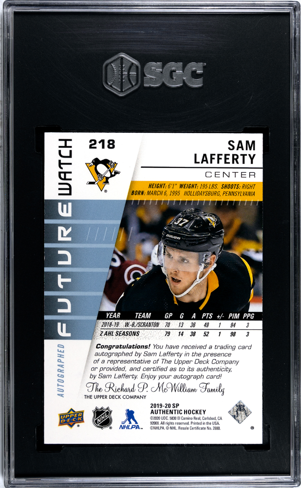 2019-20 SP Authentic #218 Sam Lafferty #425/999 SGC 9 (Auto 10) (Rookie)