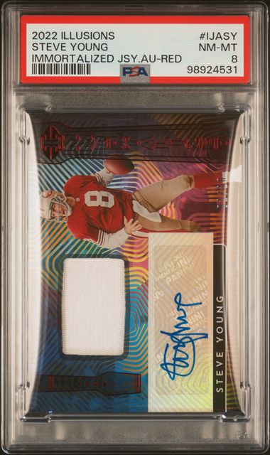 2022 Panini Illusions Immortalized Jersey Auto Red #IJASY Steve Young #01/10 PSA 8