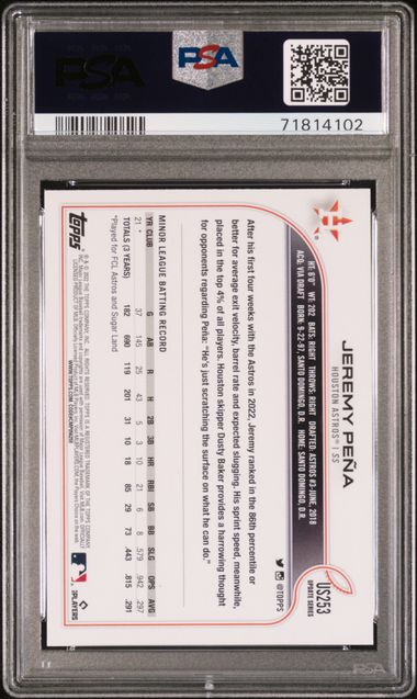 2022 Topps Update Image Variation SP #US253 Jeremy Pena PSA 9 (Rookie)