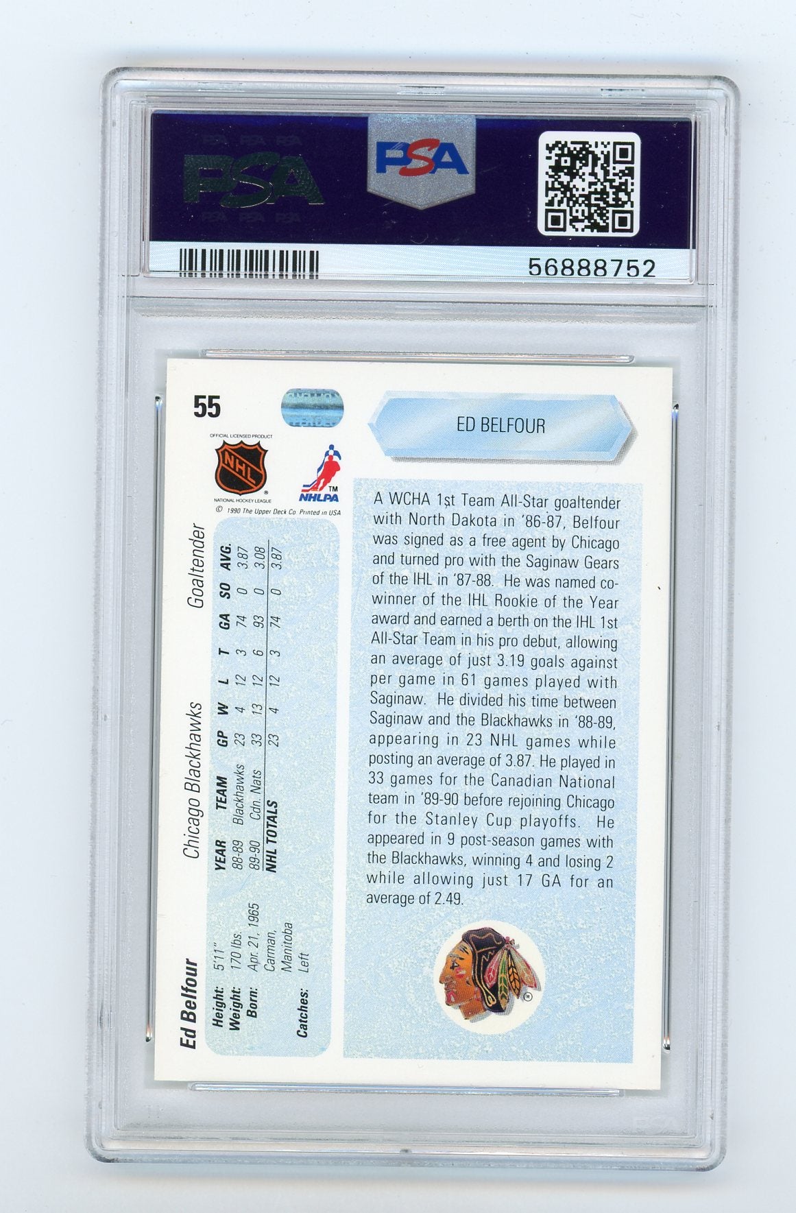 1990-91 Upper Deck #55 Ed Belfour PSA 9 (Rookie) | Eastridge Sports Cards