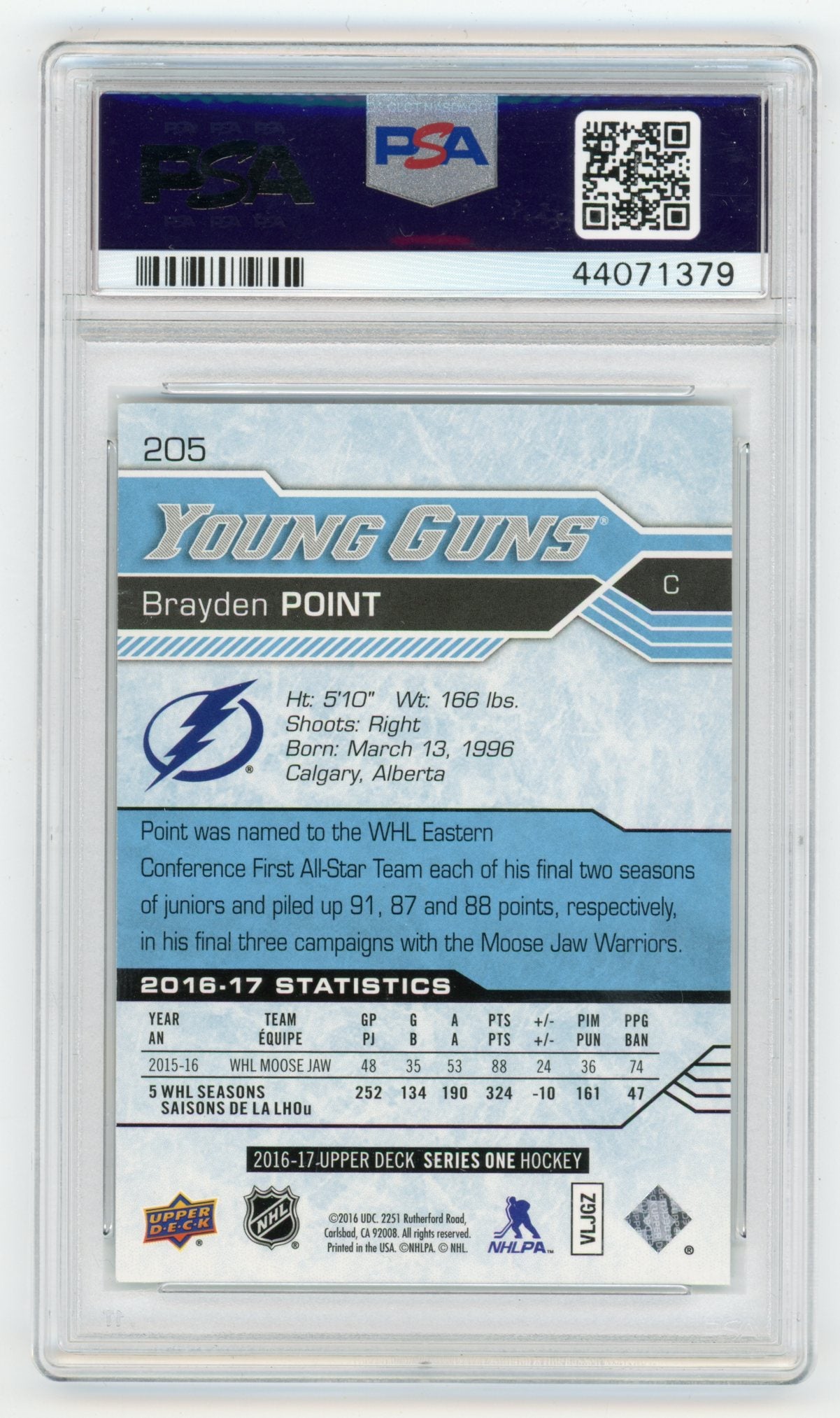 2016-17 Upper Deck #205 Brayden Point PSA 10 (Rookie) | Eastridge Sports Cards