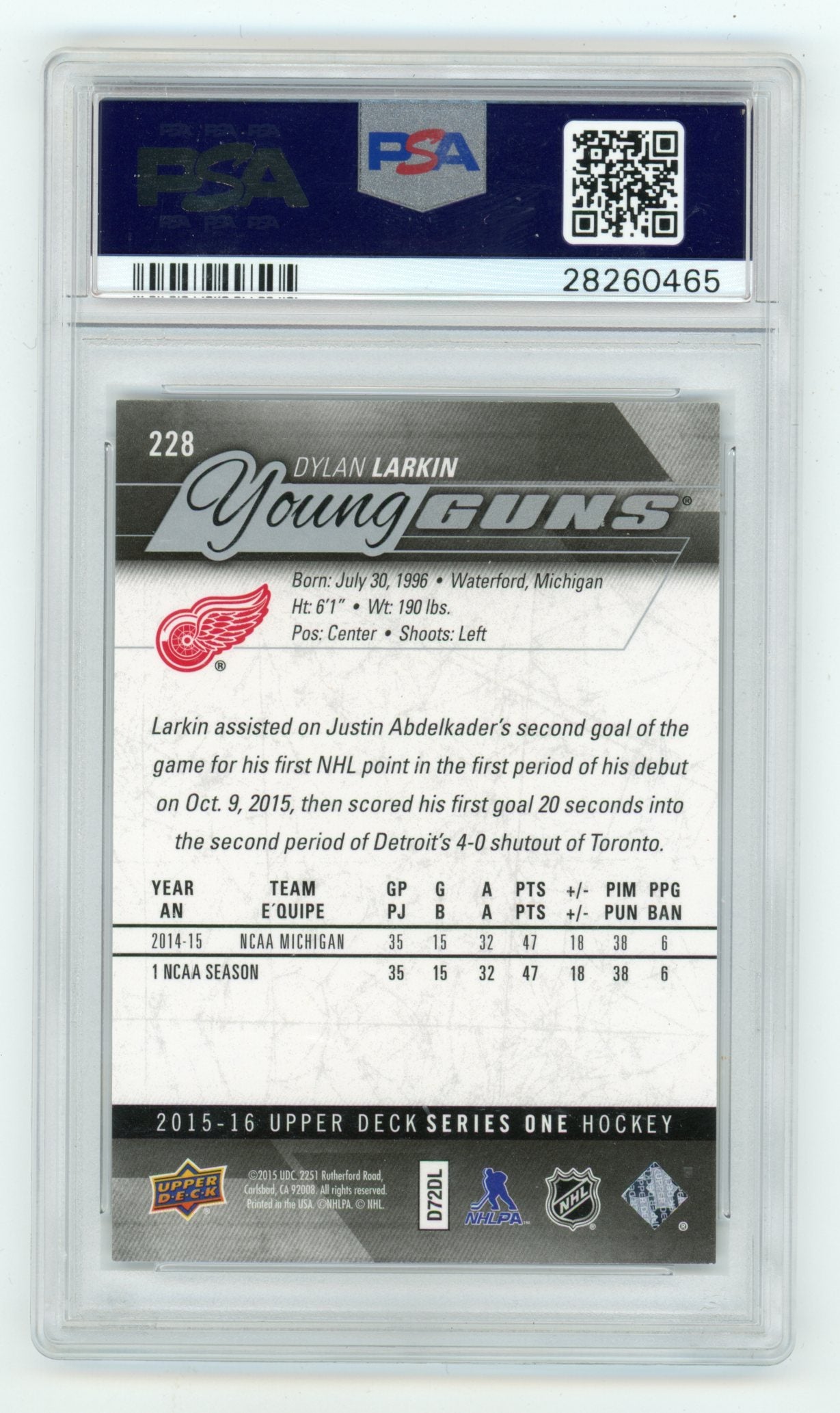 2015-16 Upper Deck #228 Dylan Larkin PSA 10 (Rookie) | Eastridge Sports Cards