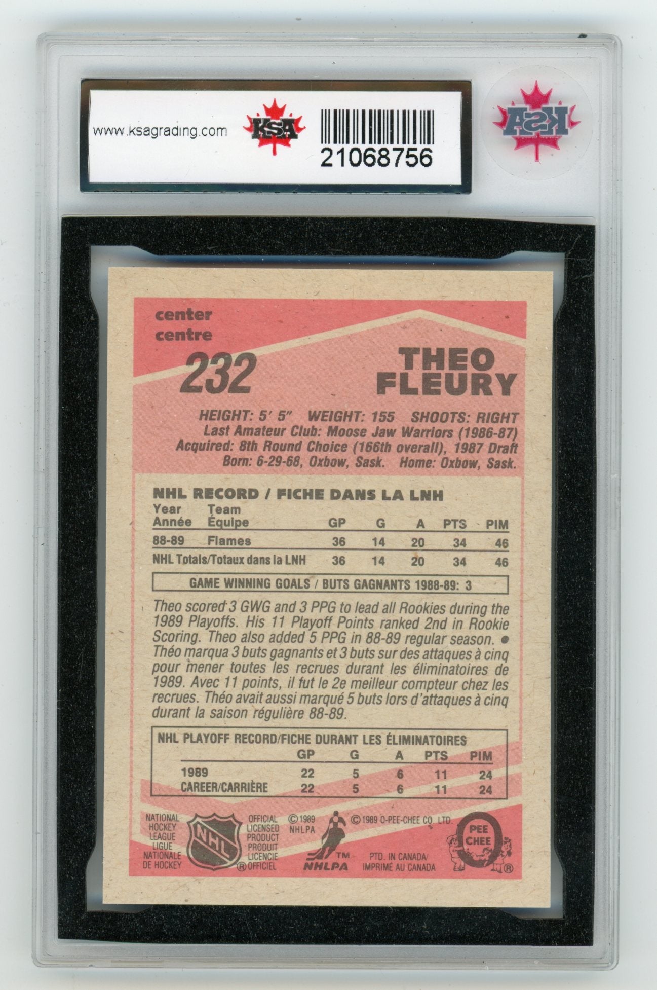1989-90 O-Pee-Chee #232 Theo Fleury KSA 9.5 (Rookie) | Eastridge Sports Cards
