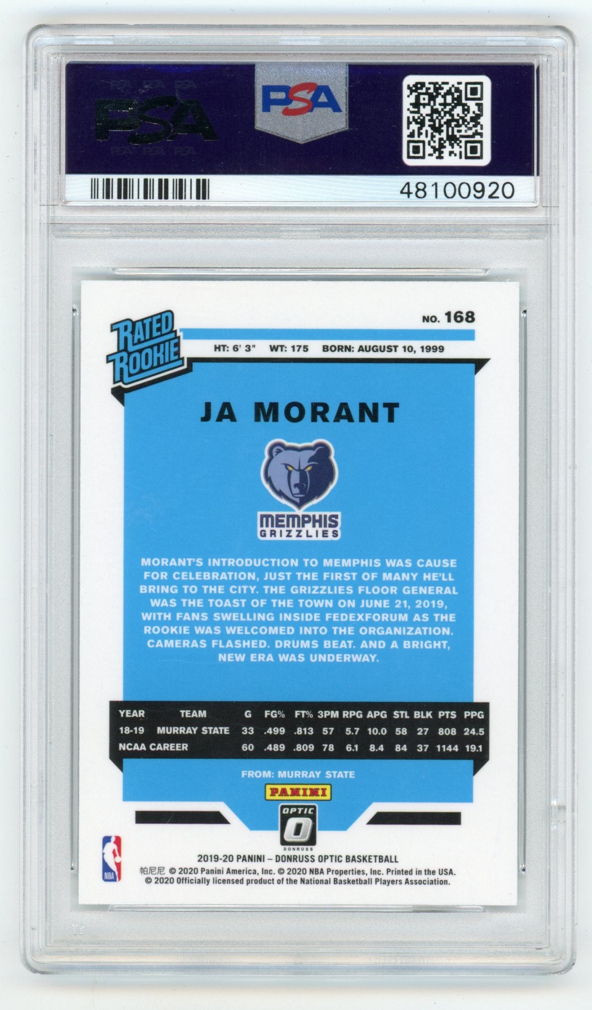 2019-20 Donruss Optic #168 Ja Morant PSA 9 (Rookie) | Eastridge Sports Cards