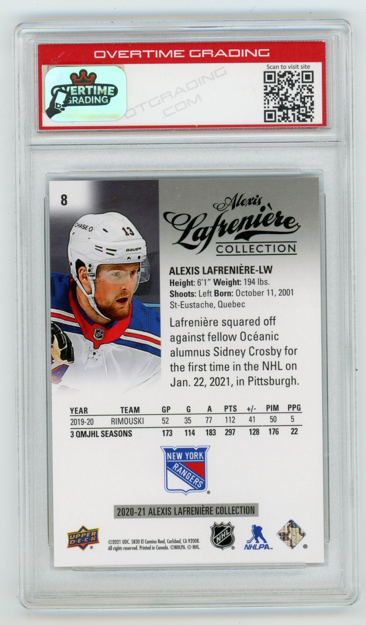 2020-21 Upper Deck Alexis Lafreniere Collection #8 Alexis Lafreniere OTG 8 (Rookie) | Eastridge Sports Cards