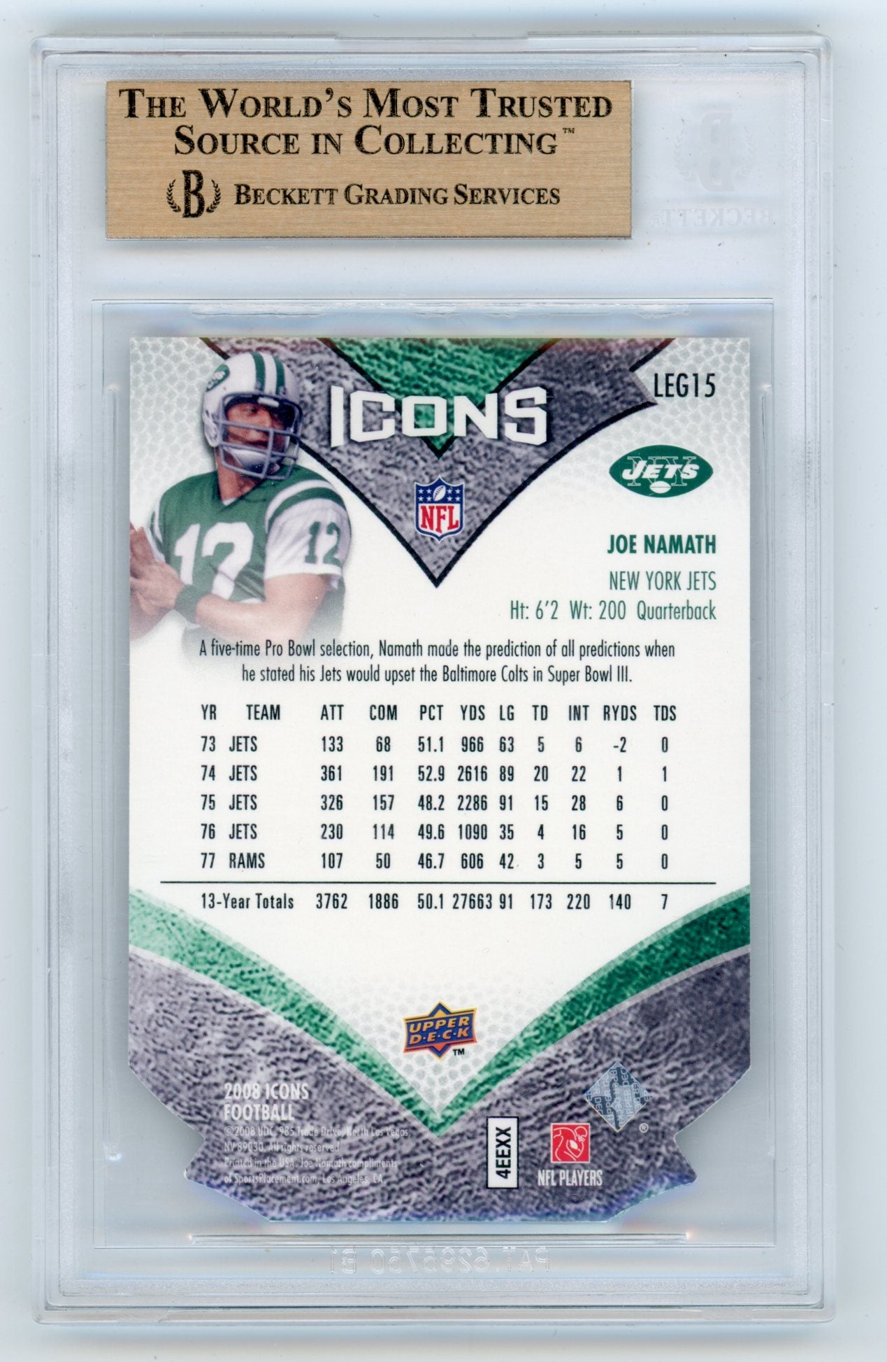 2008 Upper Deck Icons NFL Legends Silver Die-Cut #LEG15 Joe Namath #114/150 BGS 9.5 | Eastridge Sports Cards