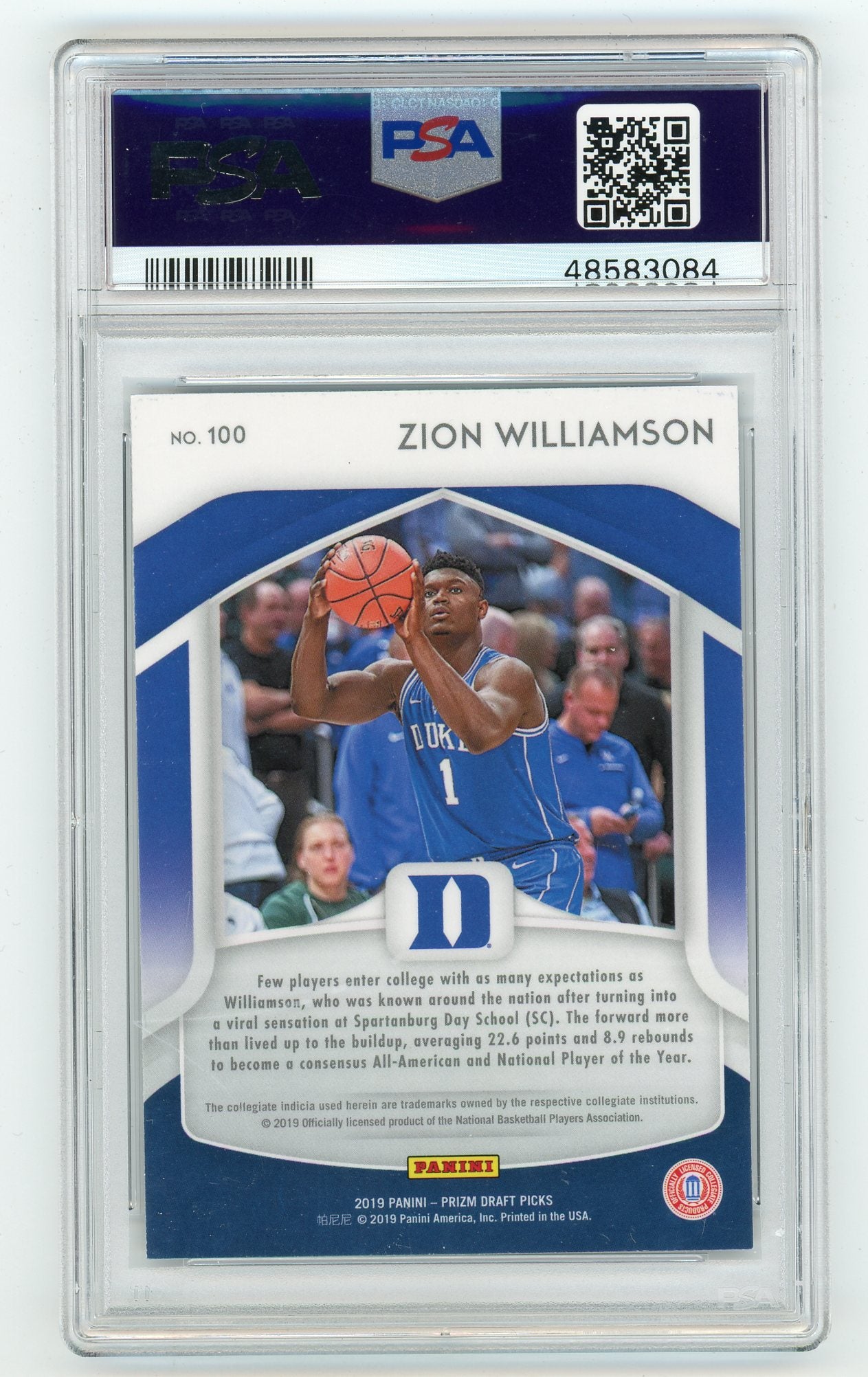 2019-20 Panini Prizm Draft Picks #100 Zion Williamson PSA 10 (Rookie) | Eastridge Sports Cards