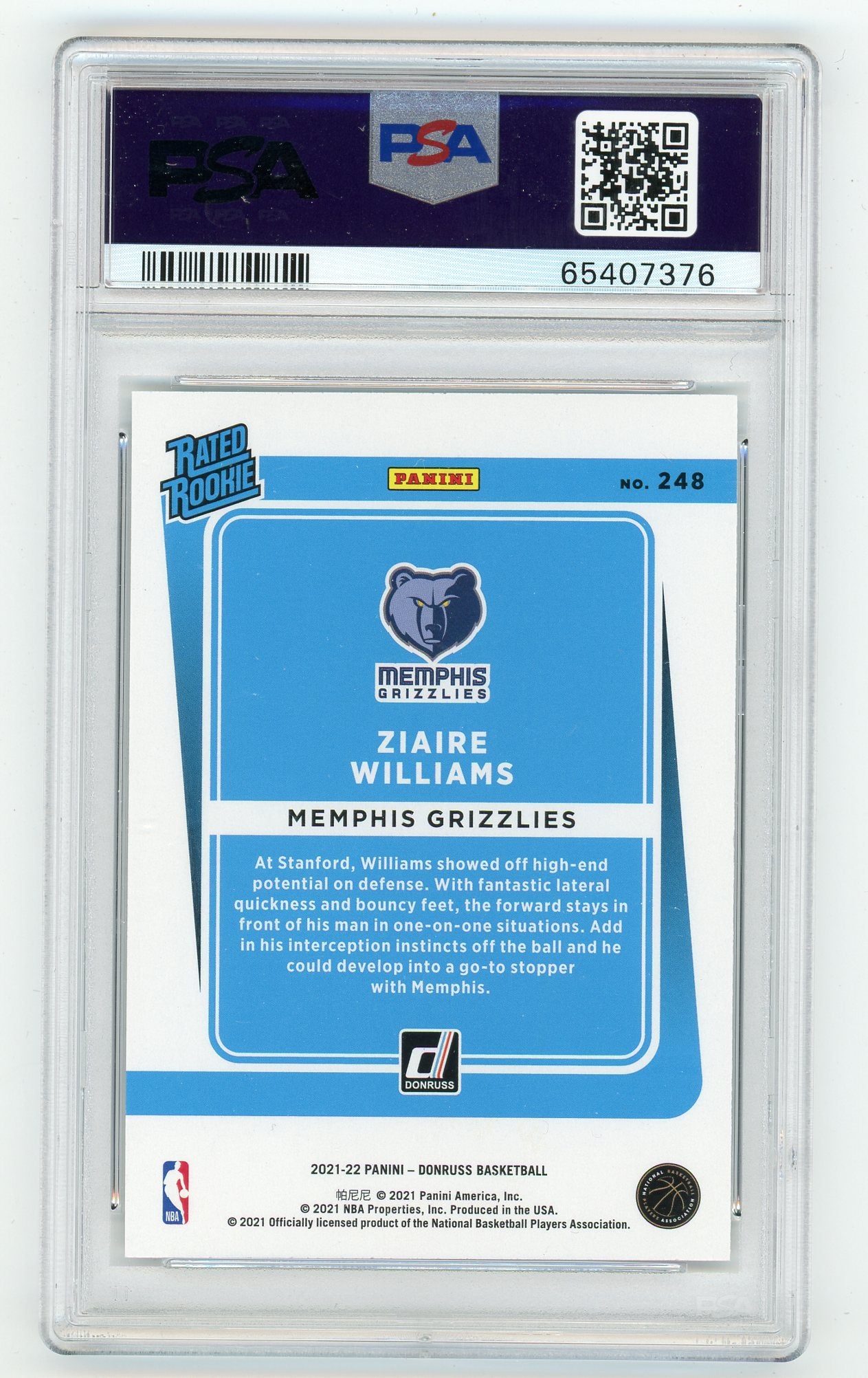 2021-22 Donruss Choice #248 Ziaire Williams PSA 10 (Rookie) | Eastridge Sports Cards