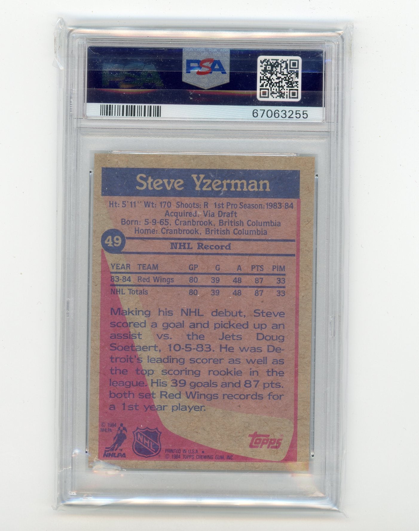 1984-85 Topps #49 Steve Yzerman PSA 7 (Rookie) | Eastridge Sports Cards