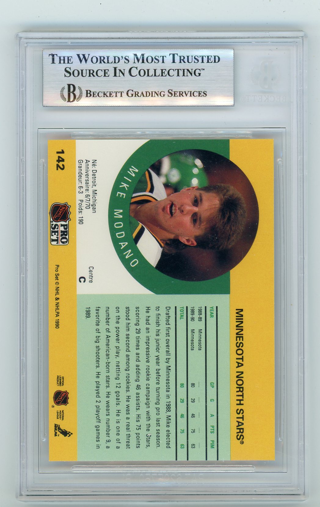 1990-91 Pro Set #142 Mike Modano BGS 9 (Rookie) | Eastridge Sports Cards