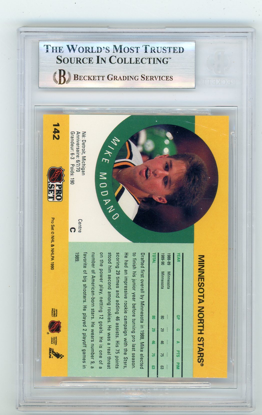 1990-91 Pro Set #142 Mike Modano BGS 9 (Rookie) | Eastridge Sports Cards
