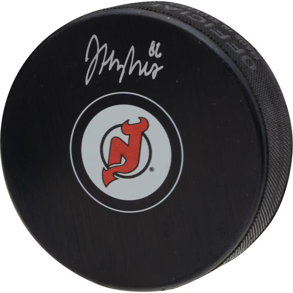 Jack Hughes New Jersey Devils Autographed Hockey Puck (Fanatics Authentic)