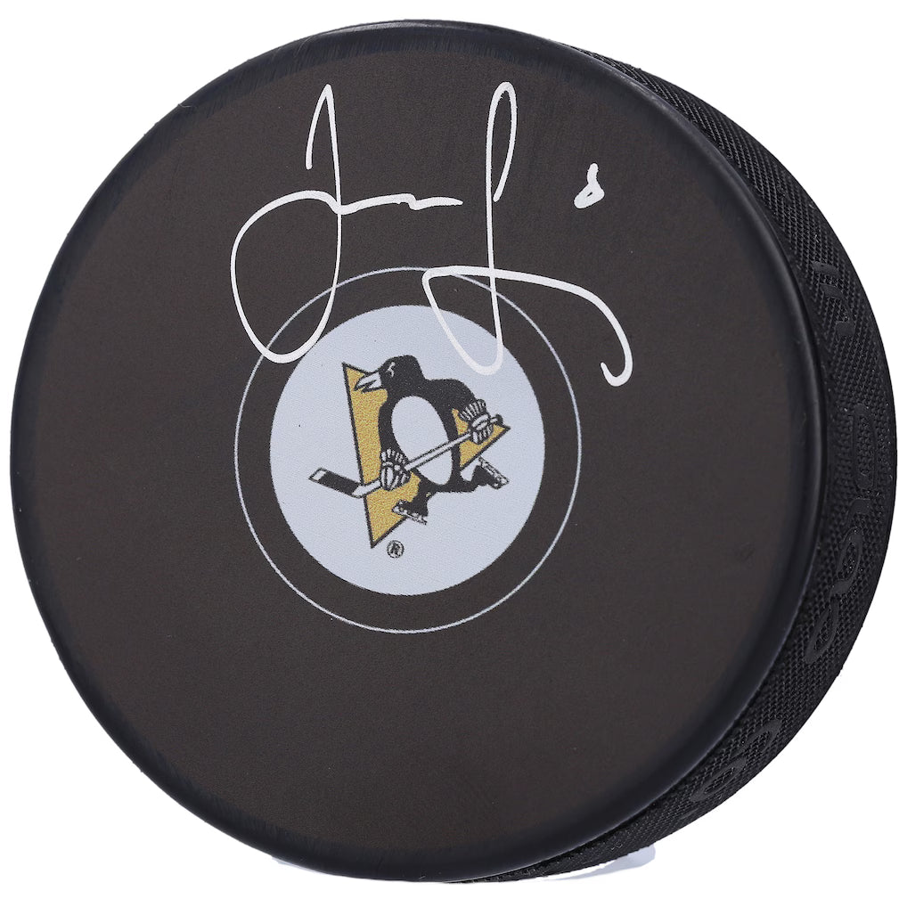 Jaromir Jagr Pittsburgh Penguins Autographed Logo Hockey Puck (Fanatics Authentic)
