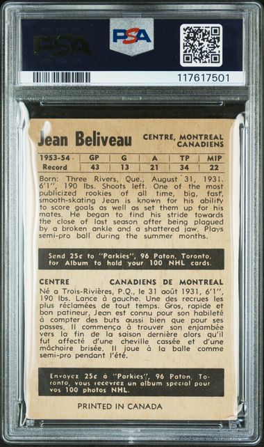 1954-55 Parkhurst #3 Jean Beliveau PSA 2
