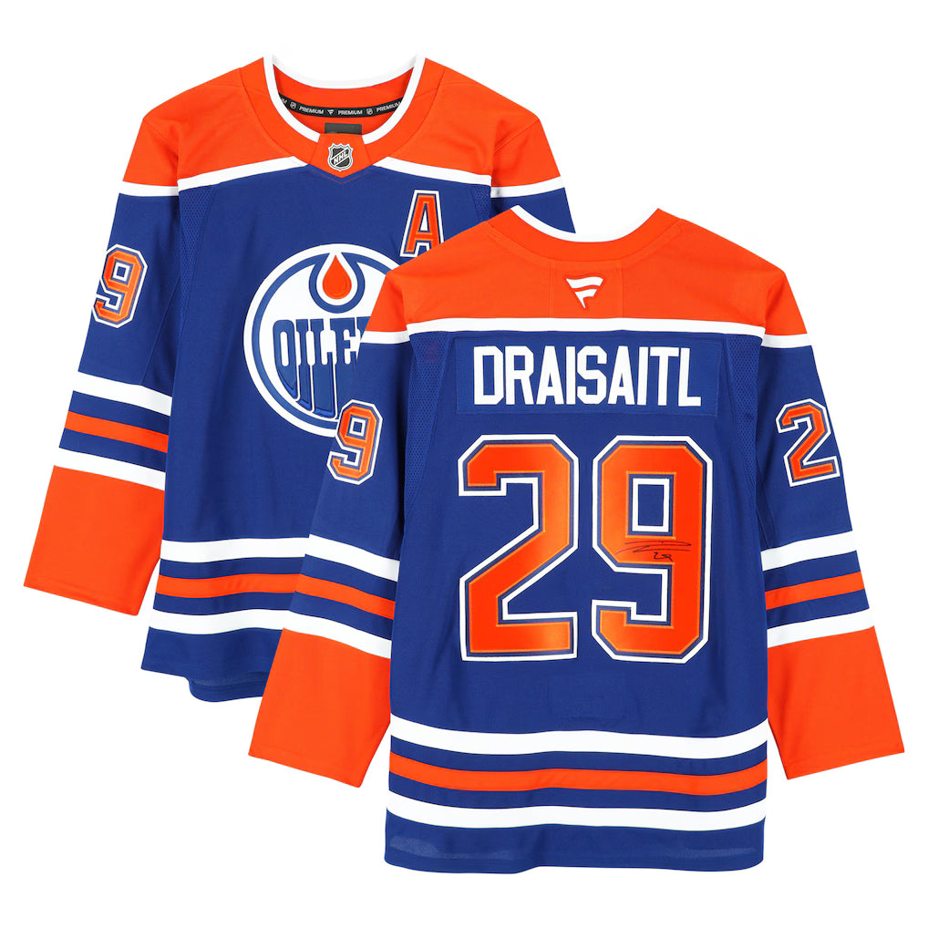 Leon Draisaitl Edmonton Oilers Autographed Royal Fanatics Premium Jersey (Fanatics Authentic)