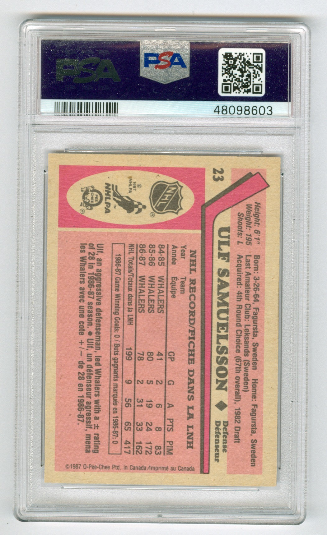 1987-88 O-Pee-Chee #23 Ulf Samuelsson PSA 8 (Rookie) | Eastridge Sports Cards