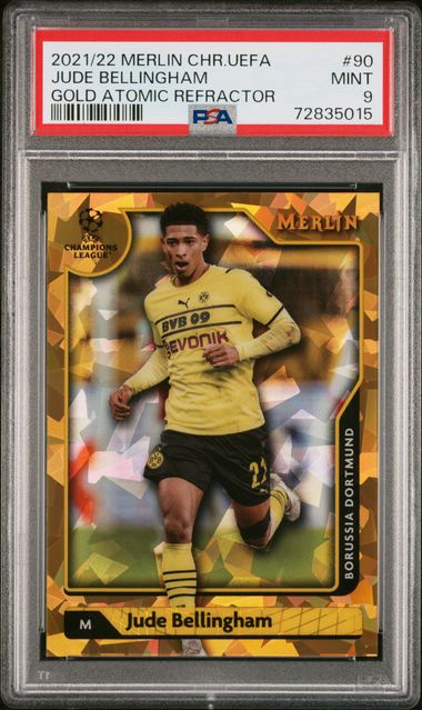 2021-22 Merlin UEFA Champions League Gold Atomic Refractors #90 Jude Bellingham #26/50 PSA 9 | Eastridge Sports Cards
