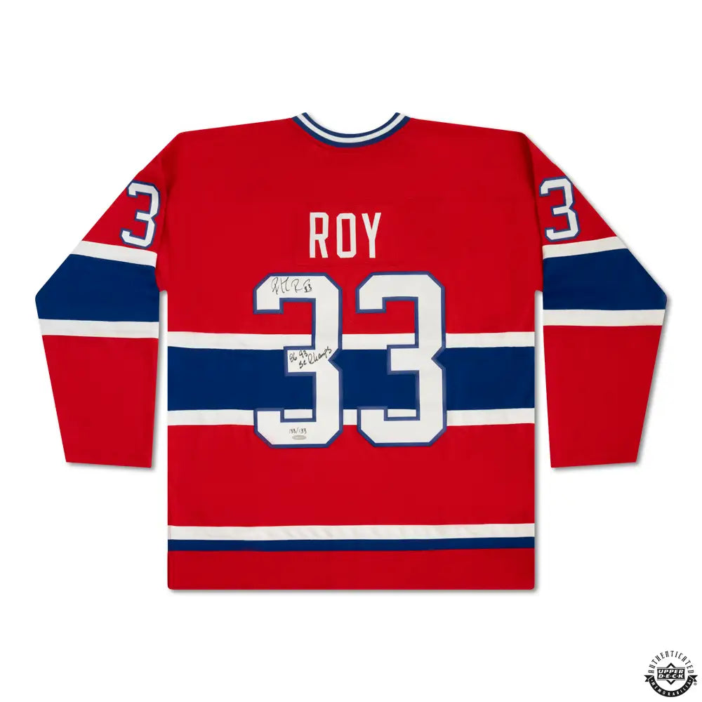 Patrick Roy Autographed & Inscribed “’86 ’93 SC Champs” Vintage Throwback Red Mitchell & Ness 1992 Montreal Canadiens Jersey Limited Edition #/133 (Upper Deck Authenticated)
