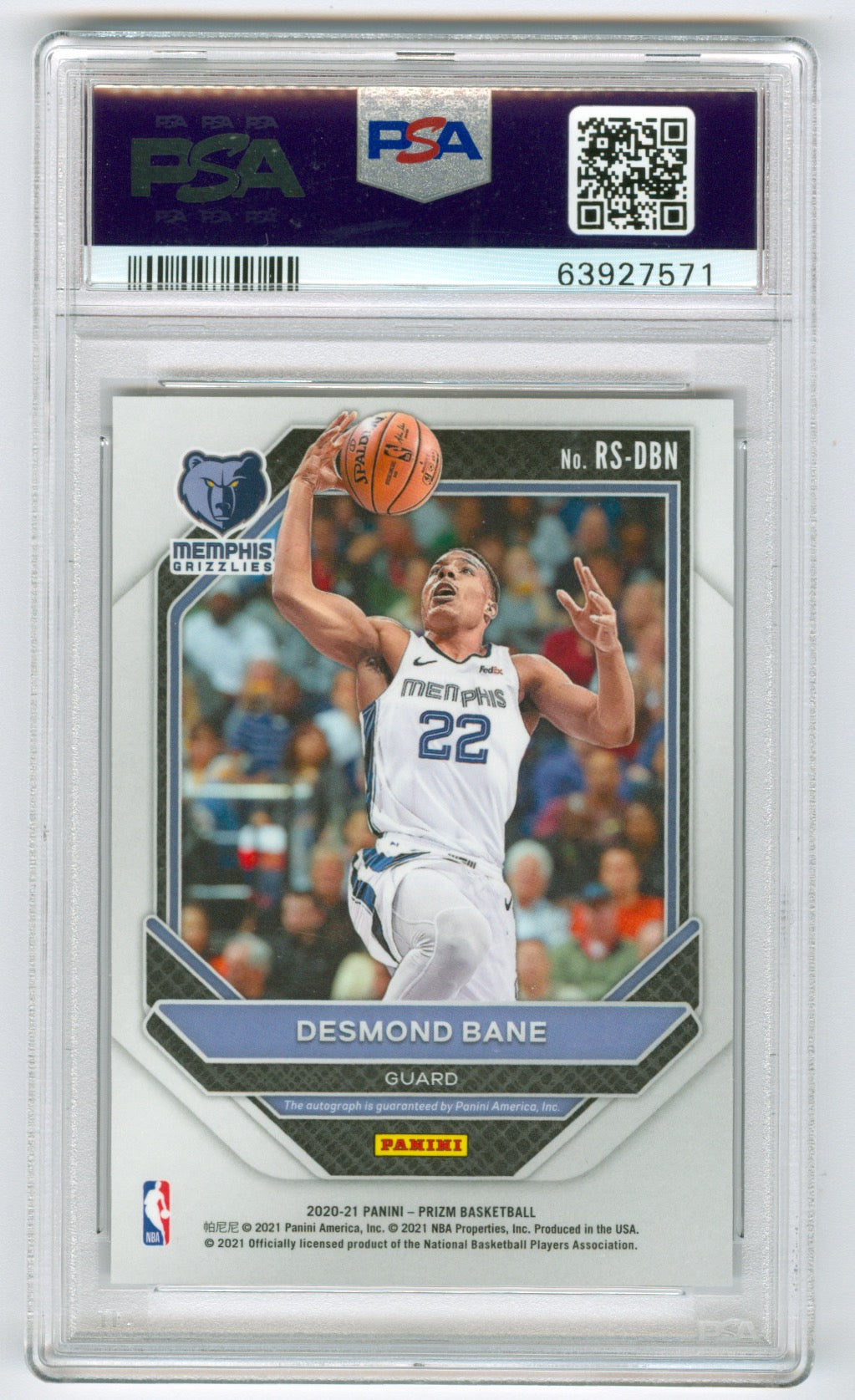 2020-21 Panini Prizm Rookie Signatures #DBN Desmond Bane PSA 10 (Rookie)