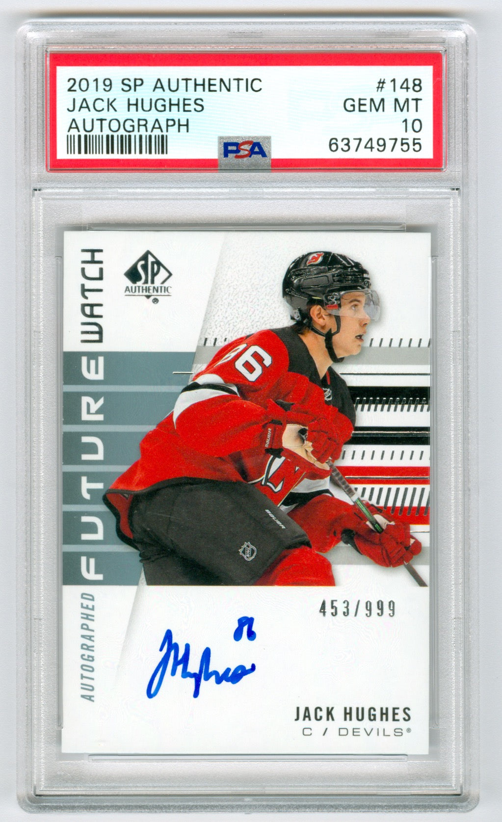 2019-20 SP Authentic #148 Jack Hughes #453/999 PSA 10 (Rookie)
