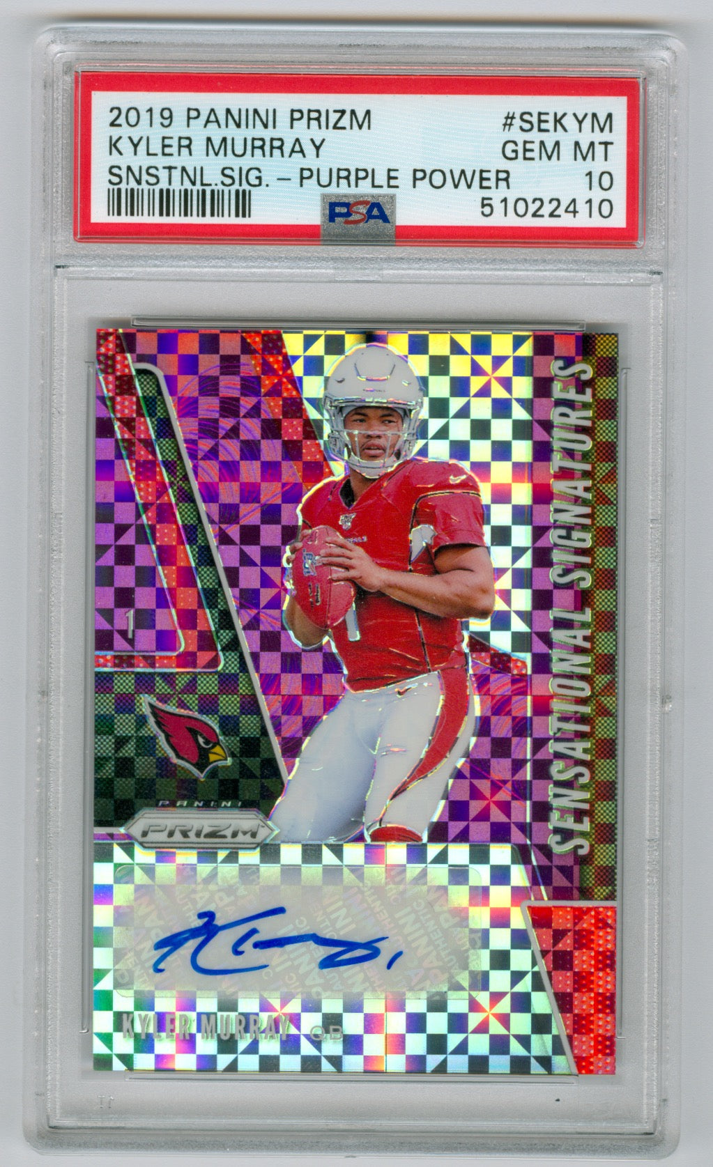 2019 Panini Prizm Sensational Signatures Purple Power #SEKYM Kyler Murray #32/49 PSA 10 (Rookie)