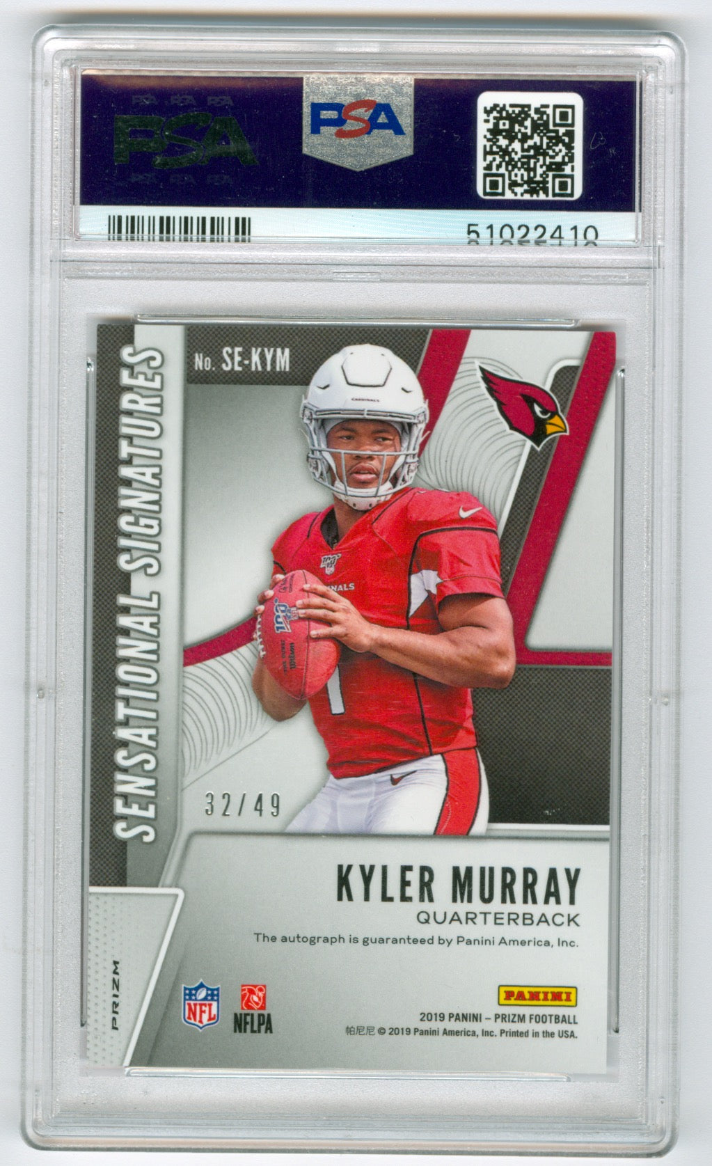 2019 Panini Prizm Sensational Signatures Purple Power #SEKYM Kyler Murray #32/49 PSA 10 (Rookie)