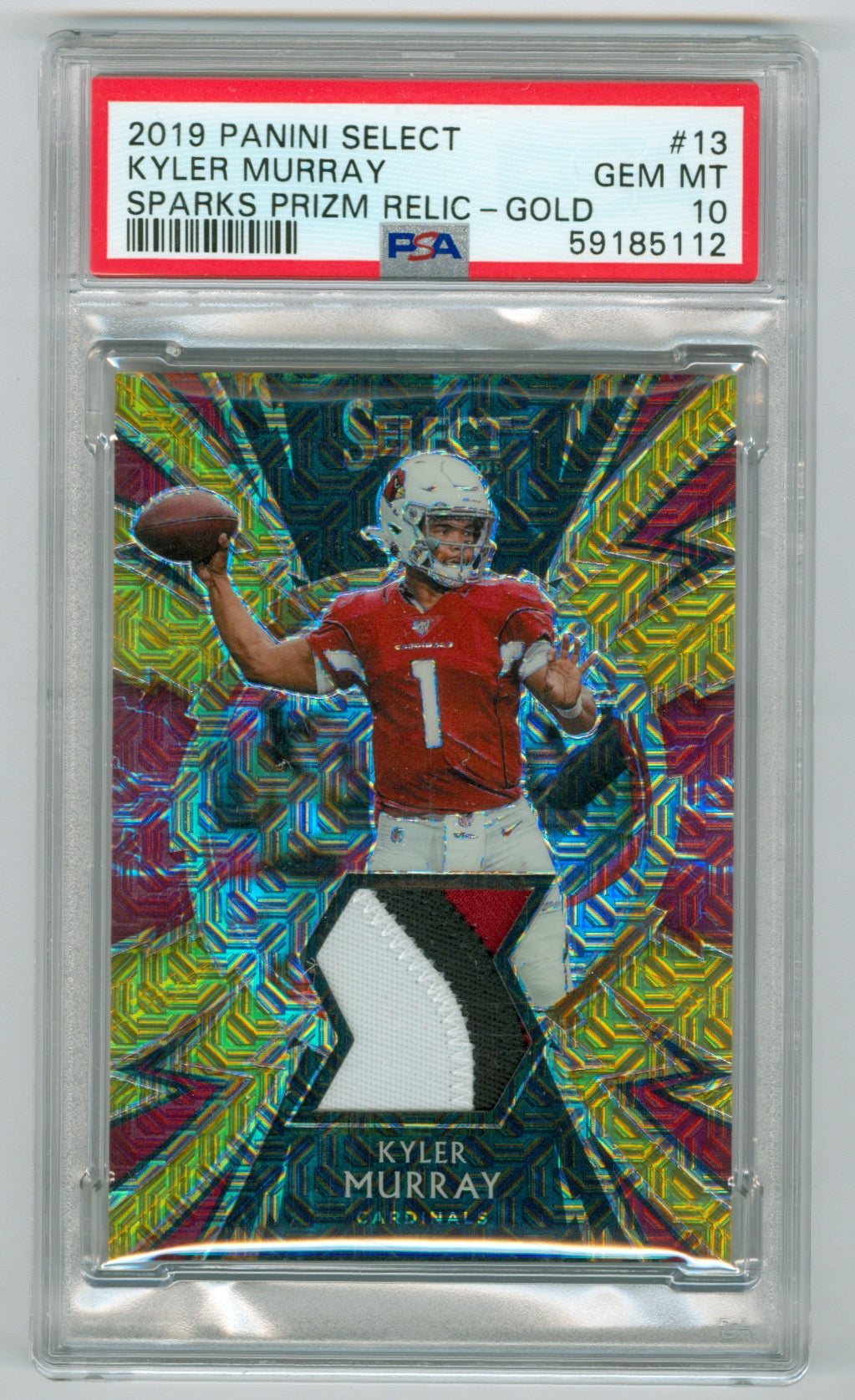 2019 Panini Select Sparks Prizm Relic Gold #13 Kyler Murray #09/10 PSA 10 (Rookie)