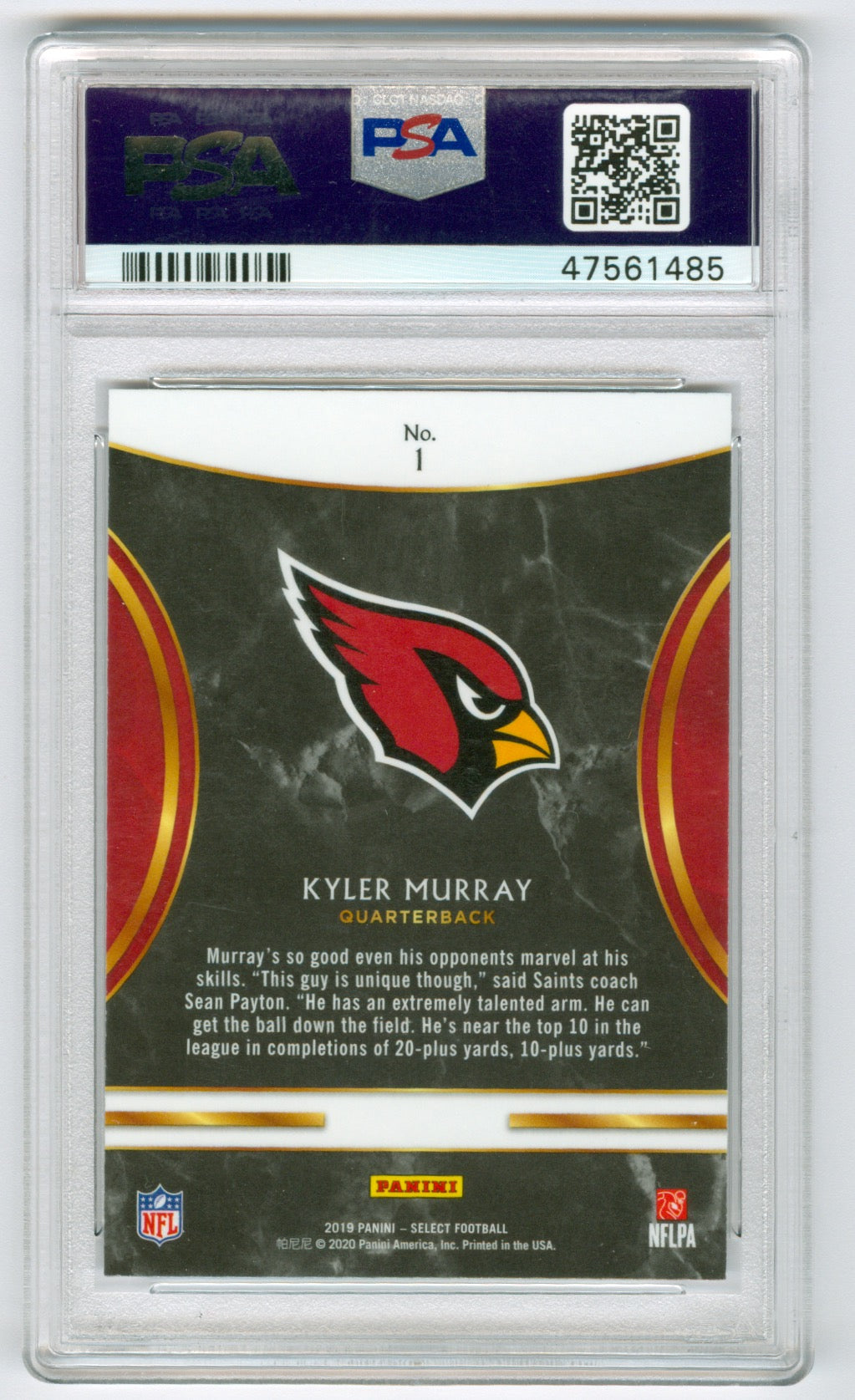 2019 Panini Select Rookie Selections #1 Kyler Murray PSA 10 (Rookie)