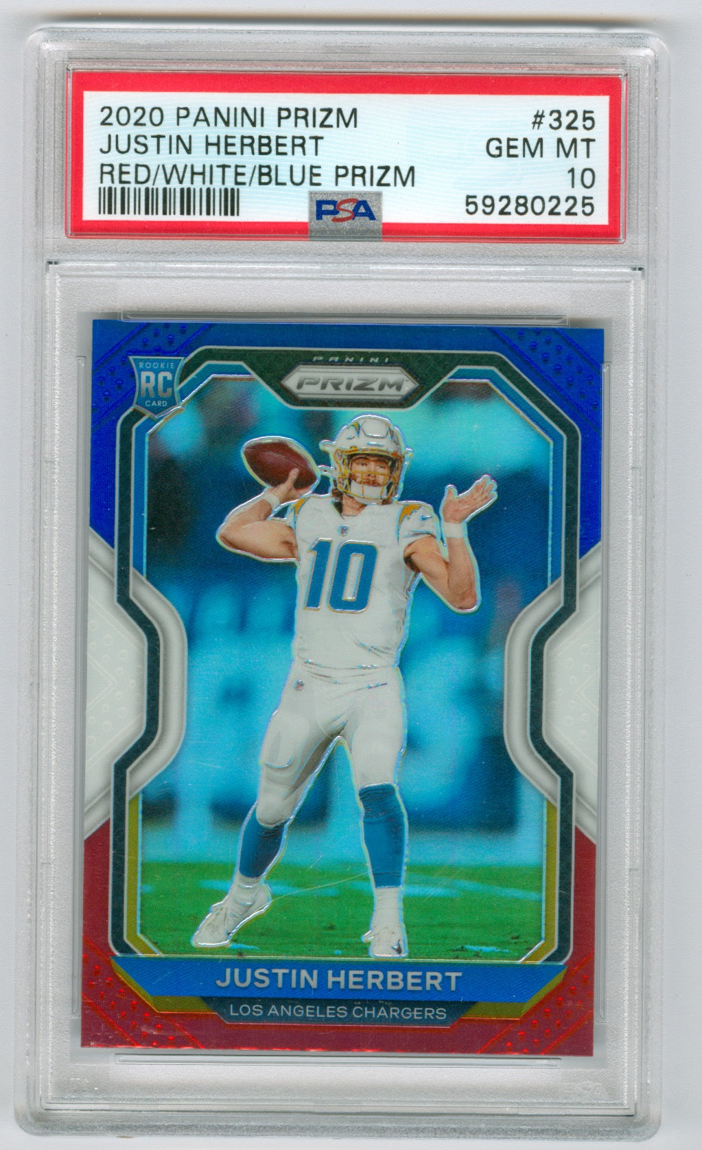 2020 Panini Prizm Red/White/Blue Prizm #325 Justin Herbert PSA 10 (Rookie)