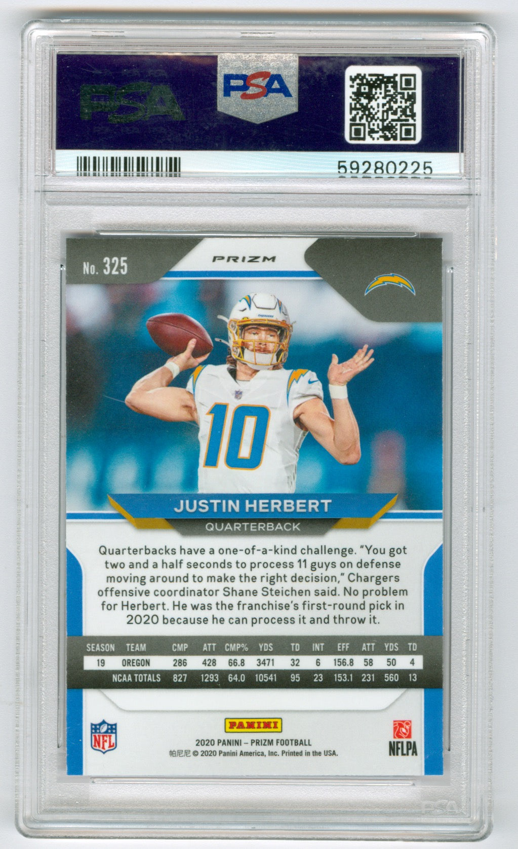 2020 Panini Prizm Red/White/Blue Prizm #325 Justin Herbert PSA 10 (Rookie)