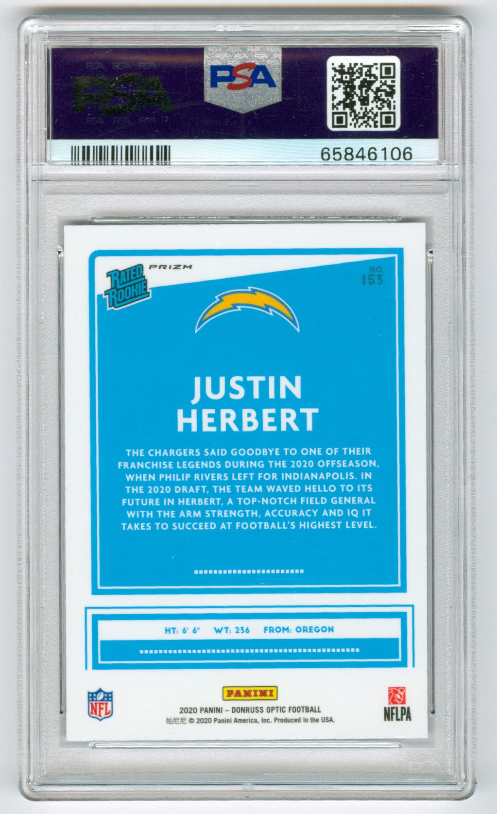 2020 Donruss Optic Blue Hyper #153 Justin Herbert PSA 10 (Rookie)