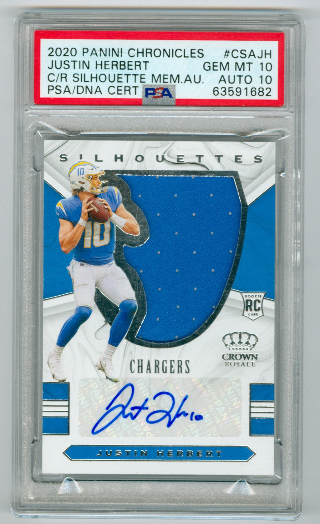 2020 Panini Chronicles Crown Royale Silhouettes #CSAJH Justin Herbert #24/49 PSA 10 (Rookie)