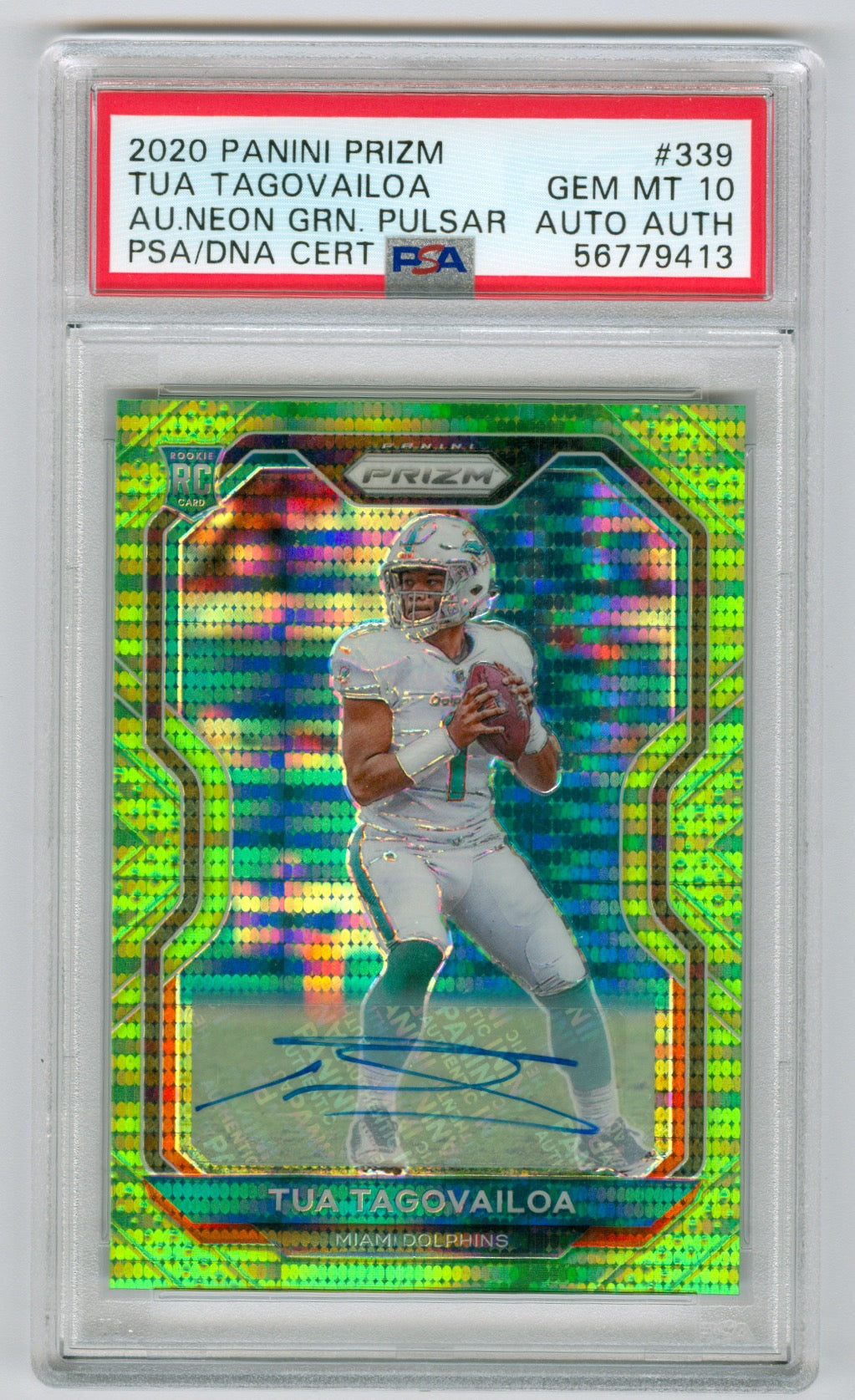 2020 Panini Prizm Neon Green Pulsar Auto #339 Tua Tagovailoa PSA 10 (Rookie)