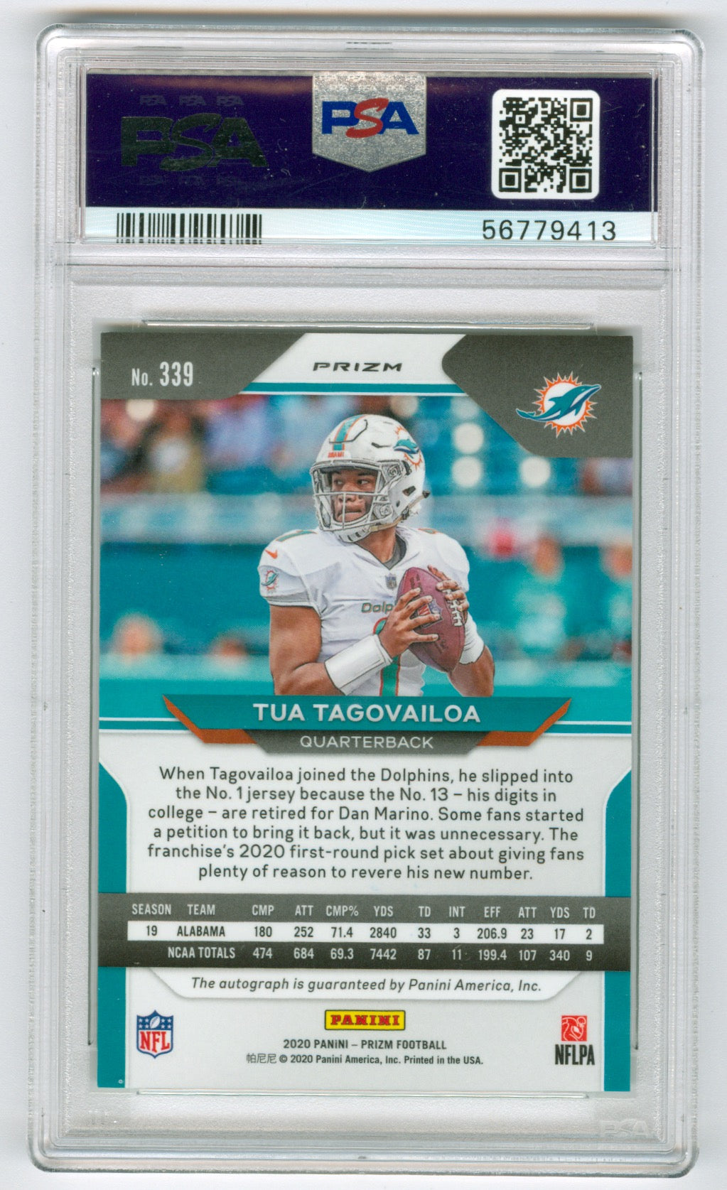 2020 Panini Prizm Neon Green Pulsar Auto #339 Tua Tagovailoa PSA 10 (Rookie)