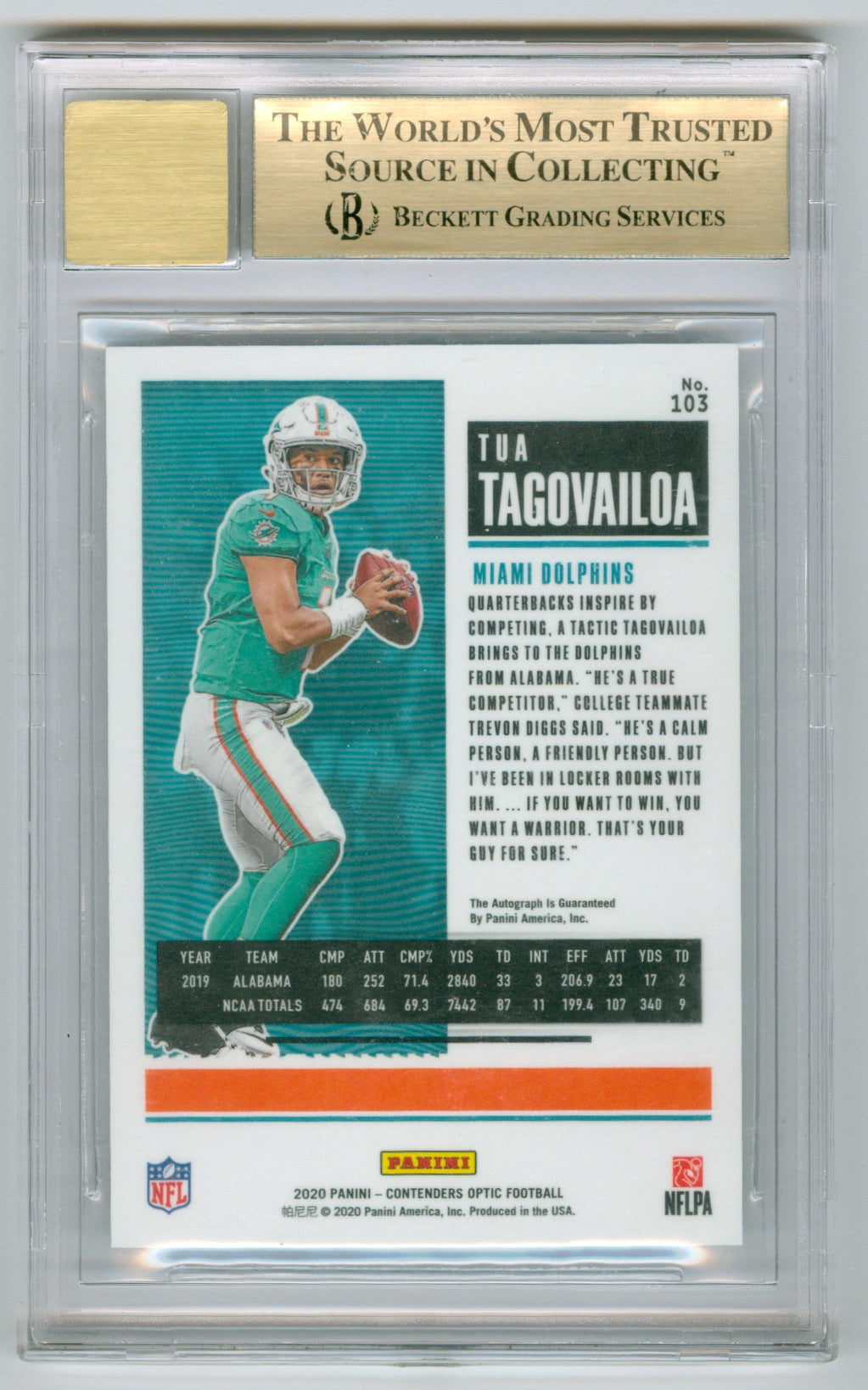 2020 Panini Contenders Optic #103 Tua Tagovailoa BGS 9.5 (Auto 10) (Rookie)
