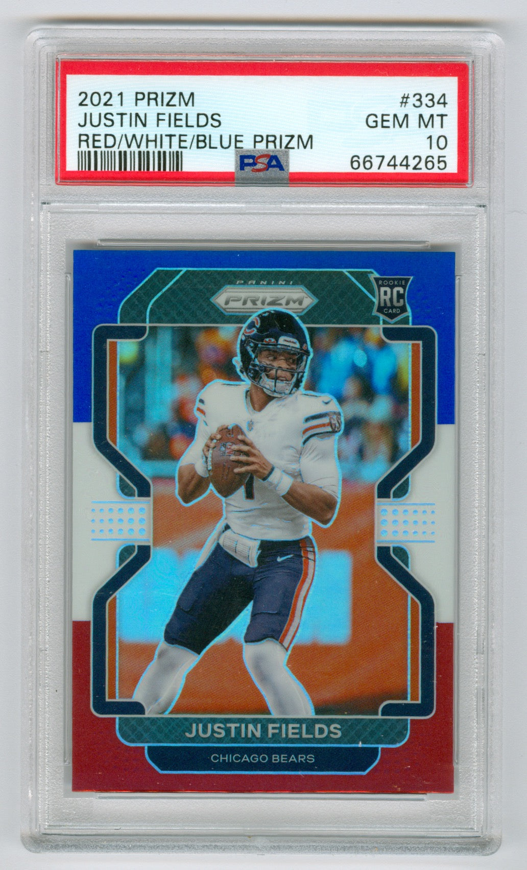 2021 Panini Prizm Red/White/Blue Prizm #334 Justin Fields PSA 10 (Rookie)